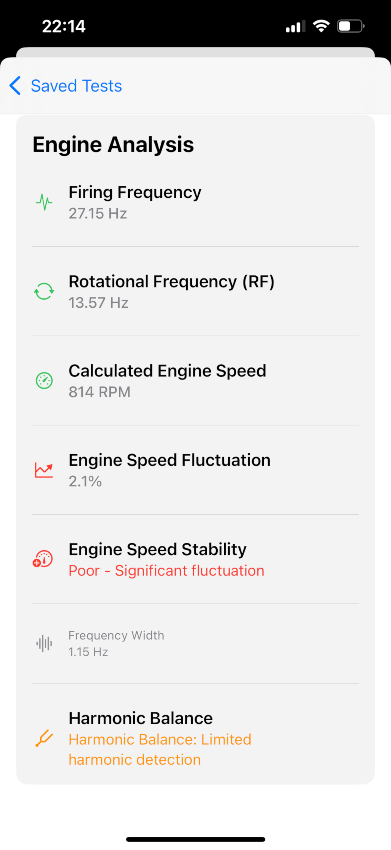 iPhone engine diagnostic - pattern stability indicator
